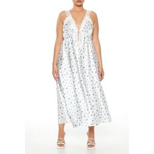 Forever‎ 21 Womens Cottagecore Ditsy Floral Lace Trim Midi Dress Size S White